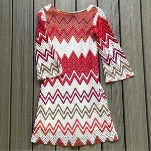 Sharagano Multicolor Chevron Fine Crochet Lace Shell with Lining Dress Size 4